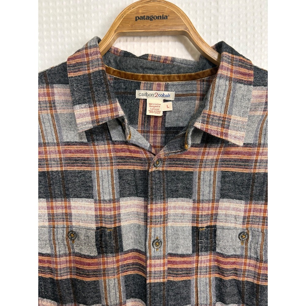Carbon 2 Cobalt Button Up‎ Shirt Men's Large Flannel Long Sleeve Plaid Soft c